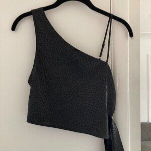 Black Leopard Print Asymmetrical Crop Tank